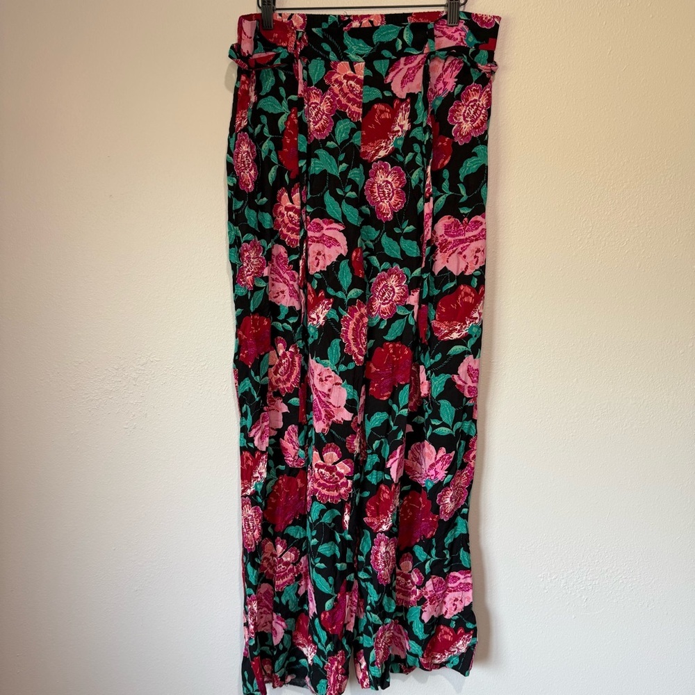 Elle Floral Wide Leg Floral Pants- Black, Red, Pink, Green